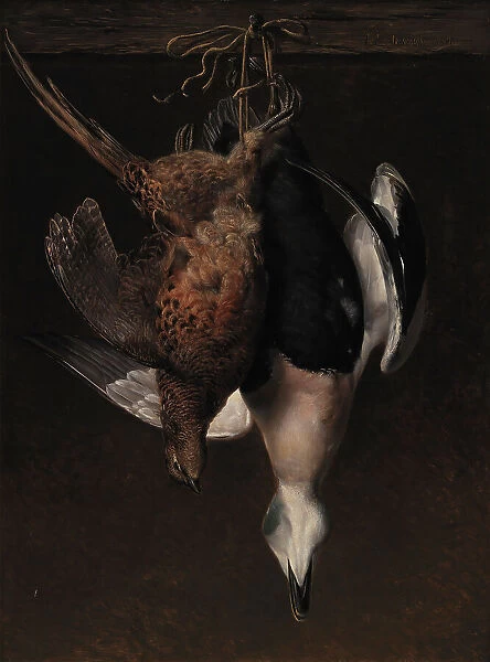Game. A Pheasant and an Eider, 1846. Creator: Johan Laurentz Jensen