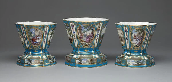 Garniture of Three Flower Vases (Vases Hollandois), Sevres, c. 1761