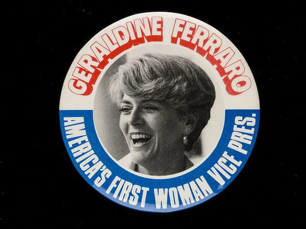 Geraldine Ferraro badge owned by Sally Ride, 1984. Creator: N. G. Slater Corp