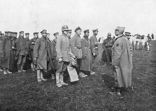 German prisoners taken on 18 April 1918 being told the rules of their captivity, France