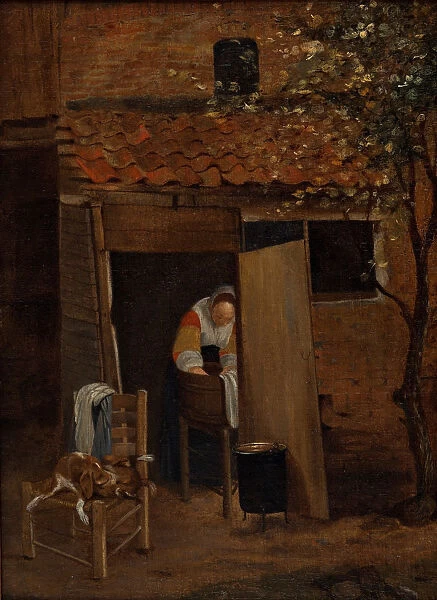 Girl washing clothes. Creator: Hooch, Pieter, de (1629-1684)