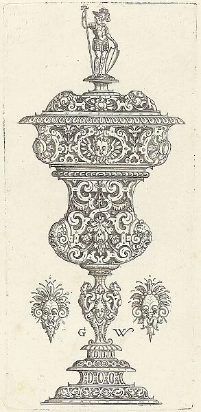 Goblet with lid surmounted by a Roman soldier, published 1579. Creator: Georg Wechter I