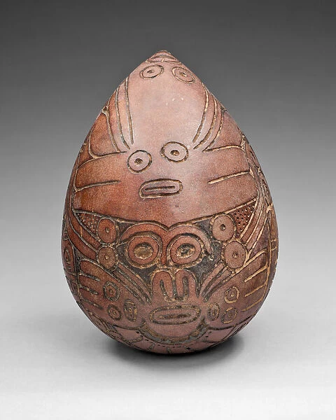 Gourd with Rattle Incised with Costumed Ritual Perfomer, 180 B. C.  /  A. D. 500