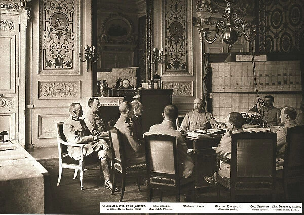 At Grand Quartier General; Daily briefing in the office of the General Commander-in-Chief.. 1917. Creator: Unknown
