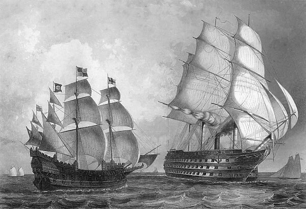The Great Harry, man of war, the largest ship in the world during the reign of Henry VIII, c1857. Artist: T Sherratt