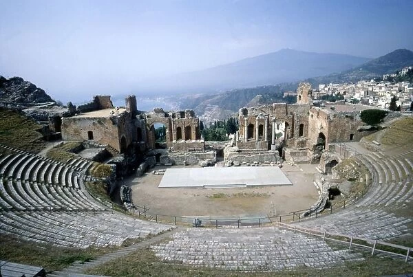 GreekGreek Ampitheatre, seashore and Mt Etna, Taormina, Sicily, 3rd century, (c20th century)