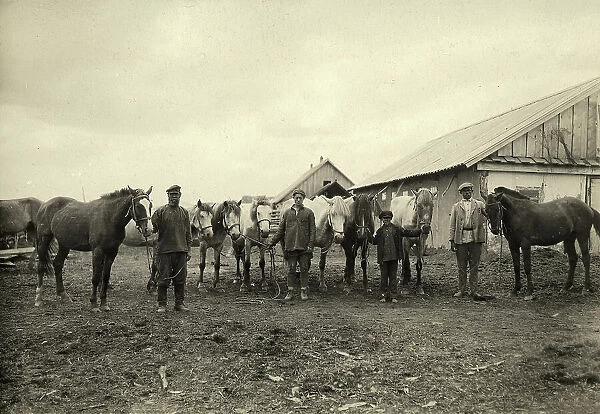 Grooms with horses, 1929. Creator: EI Vaneev