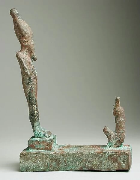 Group Figurine of Osiris Facing a Squatting Goddess (image 1 of 2), 26th-31st Dynasty (664-332 BCE). Creator: Unknown