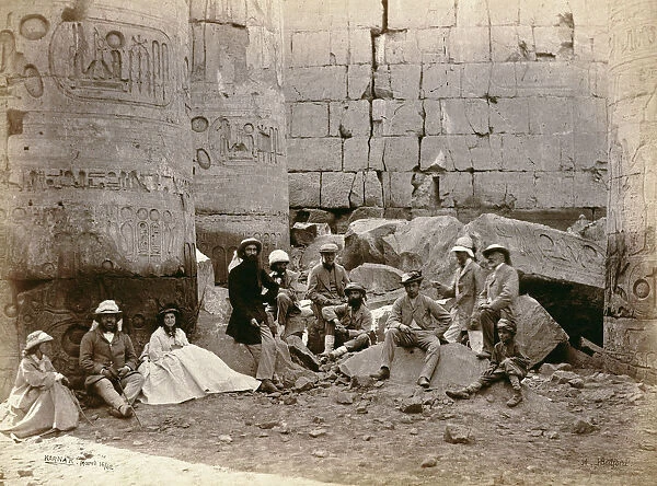 Group photograph in the Hall of Columns, Karnak, Egypt, 1862. Artist: Francis Bedford