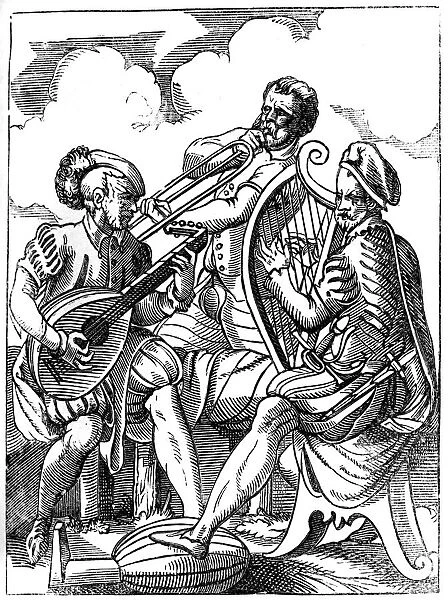 A guitarist, a lutenist and a trombone player, 16th century (1849). Artist: Jost Amman