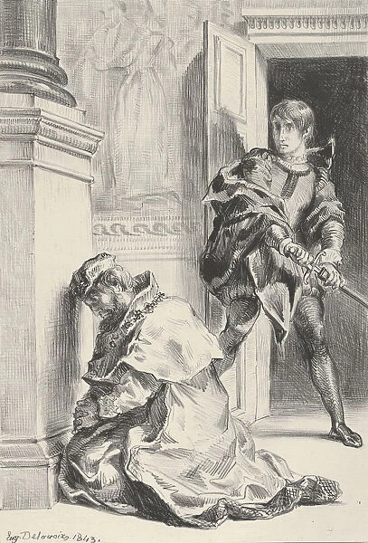 Hamlet Attempts to Kill the King, 1834-43. 1834-43. Creator: Eugene Delacroix