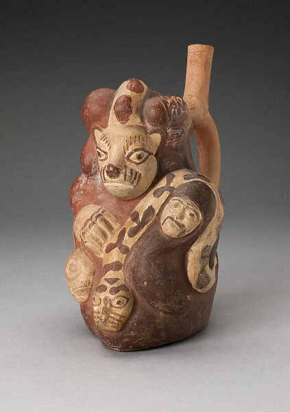 Handle Spouted Vessel with Composite Relief with Human Head, Puma, and Serpent, 100 B. C