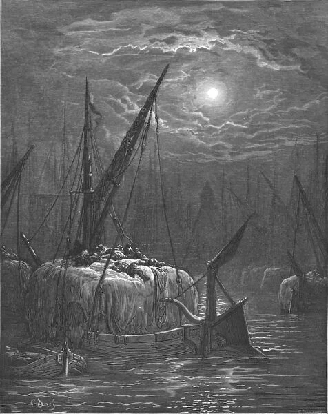 Hayboat on the Thames, 1872. Creator: Gustave Doré