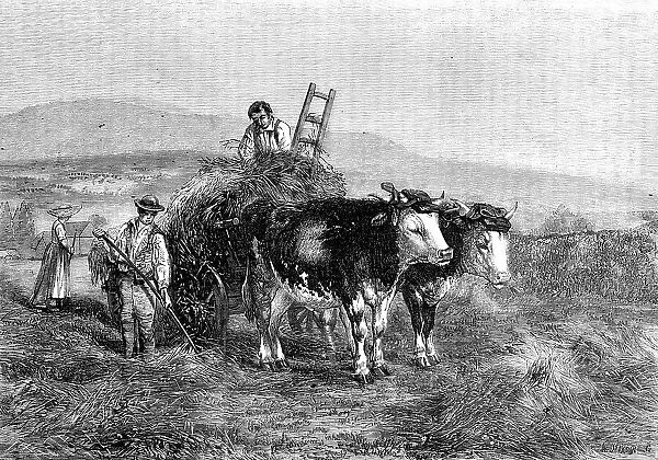 'Haymaking in Switzerland' - painted by H. Moore, from the Exhibition of the National... 1857. Creator: M. Jackson. 'Haymaking in Switzerland' - painted by H. Moore, from the Exhibition of the National... 1857. Creator: M. Jackson