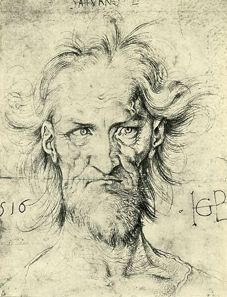 Head of a Bearded Old Man ( Saturn ), 1516, (1943). Creator: Hans Baldung