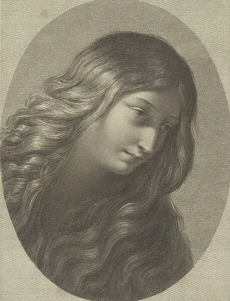 The head of Mary Magdalene looking down to the right, in an oval frame, after Ren... ca