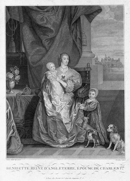 Henrietta Maria, Queen of King Charles I of England, with two of their children, c1630s (1880s)