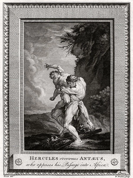 Hercules overcomes Antaeus, who opposes his Passage into Africa, 1775. Artist: W Walker