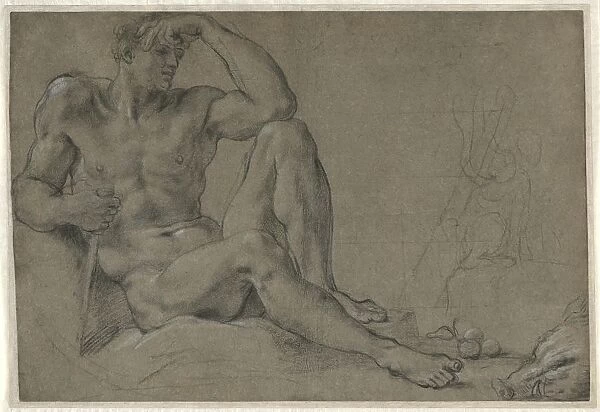 Hercules Resting (recto), 1595-1597. Creator: Annibale Carracci (Italian, c. 1560-1609)