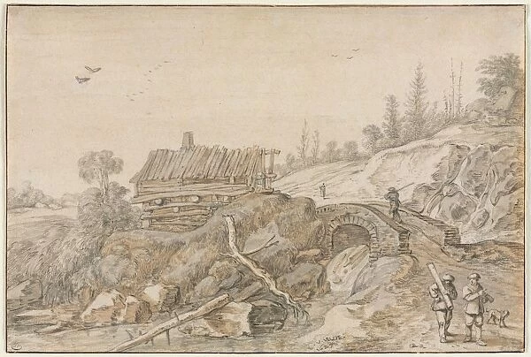 Hilly Landscape with Hut Beside a Stream, 1627. Creator: van de Velde Esaias (Dutch, 1587-1630)