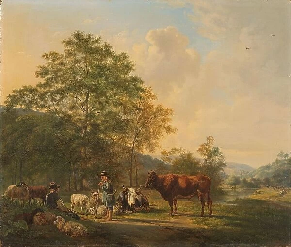 Hilly Landscape with Shepherd, Drover and Cattle, 1815-1839. Creator: Pieter Gerardus van Os