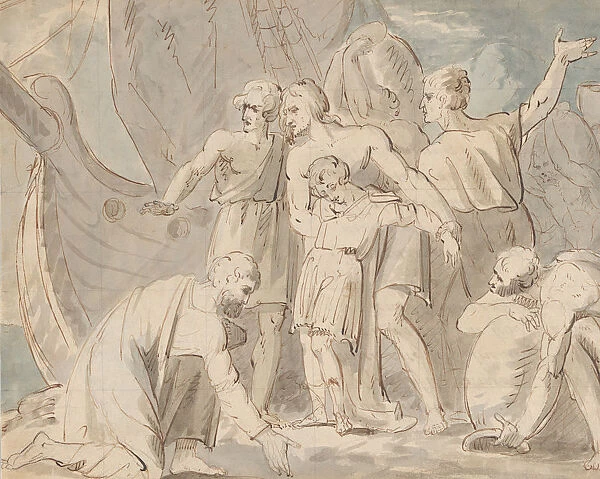 Historical Subject with Men and a Boy Near a Ship (recto)... 1770-80