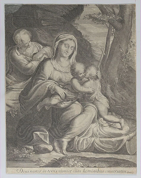 The Holy Family with infant Saint John the Baptist kneeling at right, 1550-1600. Creator: Anon