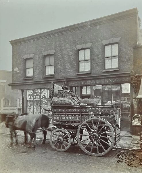 Horse and cart with sacks of vegetables, Bow, London, 1900