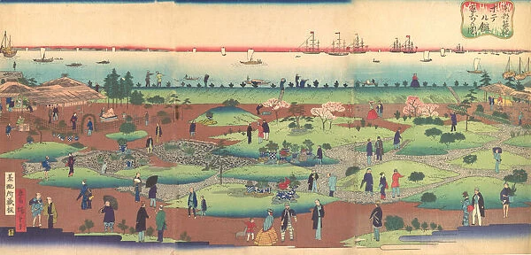 Illustration of the Front Garden of the Tsukiji Hotel in the Eastern Capital (Toto... ca. 1868-72. Creator: Utagawa Hiroshige III)