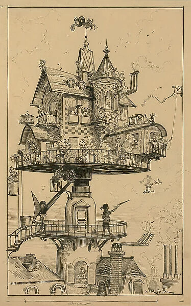 Illustration for 'Le Vingtième Siècle' by Albert Robida, 1883. Creator: Robida, Albert (1848-1926). Illustration for 'Le Vingtième Siècle' by Albert Robida, 1883. Creator: Robida, Albert (1848-1926)