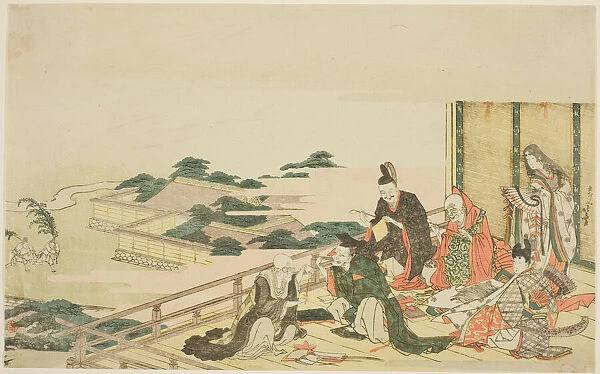 Six immortal poets preparing for the Tanabata festival, Japan, n. d. Creator: Hokusai