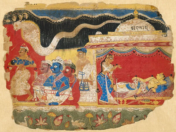 The Infant Krishna Spirited Away by Vasudev, from a copy of the Dispersed Bhagavat