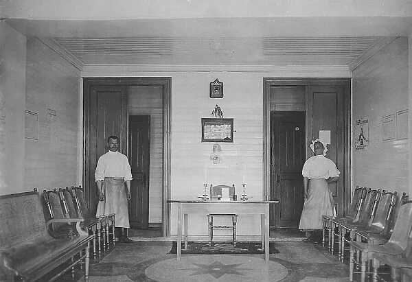 Interior of a doctor's waiting room at the resort of Lake Shira, 1900-1909. Creator: LI Vonago