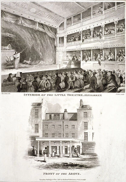 Interior and exterior views of the Haymarket Theatre, Westminster, London, 1815. Artist
