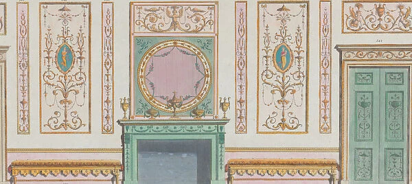 Interior Ornamented Wall with Doors and Fireplace, nos. 344-350... March 20, 1785