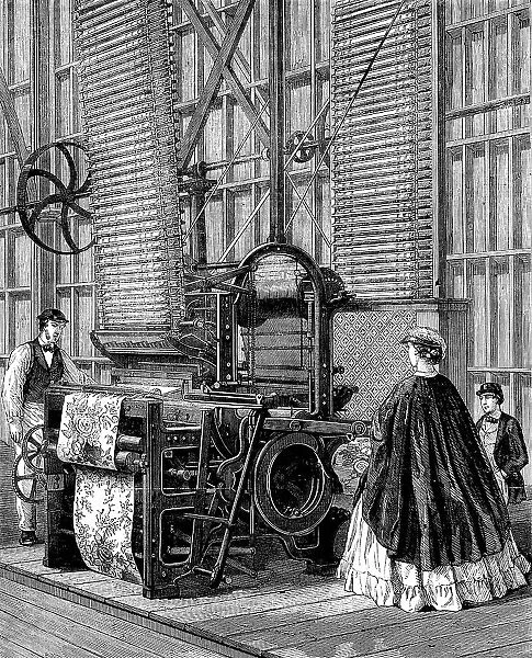 The International Exhibition: Smith's power-loom for weaving tufted pile carpets, 1862. Creator: Unknown