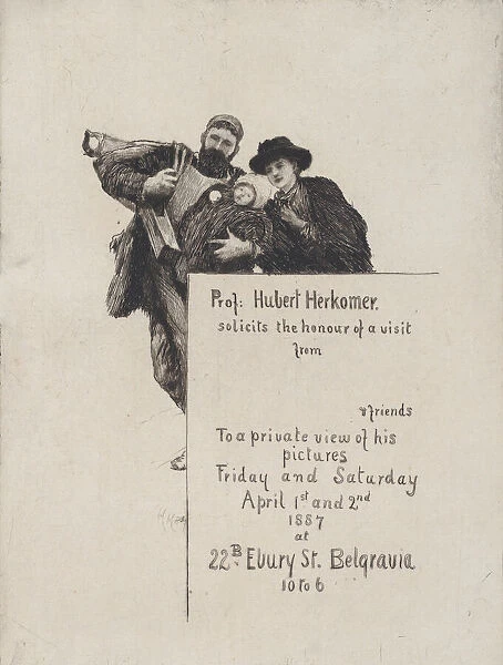 Invitation with vignette from 'The First Born'(with text), 1887. 1887