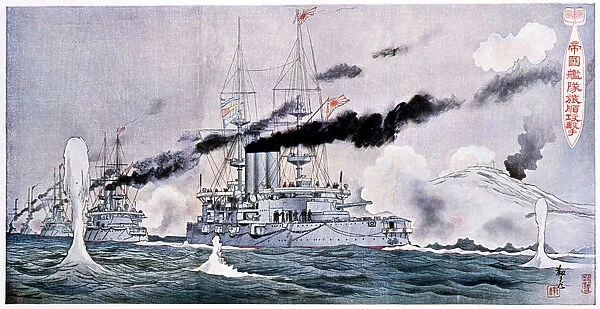 Japanese naval squadron steaming to bombard Port Arthur, Russo-Japanese War 1904-1905