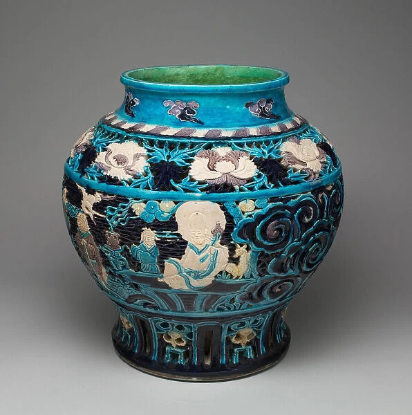Jar with Eight Immortals and Peonies, Ming dynasty (1368-1644), 16th century