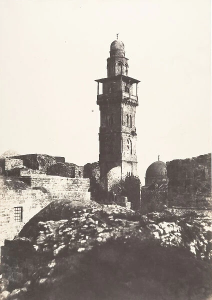 Jerusalem, Enceinte du Temple, Angle Nord-Ouest et minaret elevé