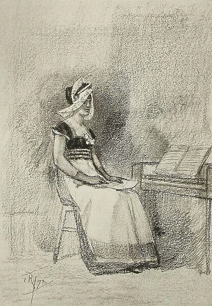 Jeune Fille au clavecin, 1872. Creator: Unknown