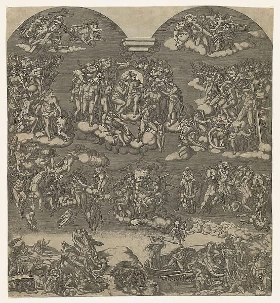 The Last Judgment, Christ at top center surrounded by many figures, below figures... ca. 1550-1600. Creator: Anon