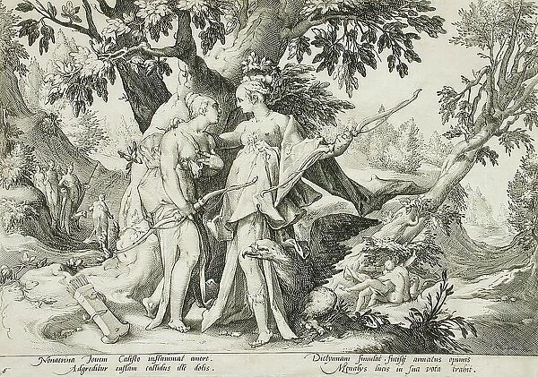 Jupiter Assuming the Form of Diana in Order to Seduce Callisto, published 1590. Creator: Hendrik Goltzius