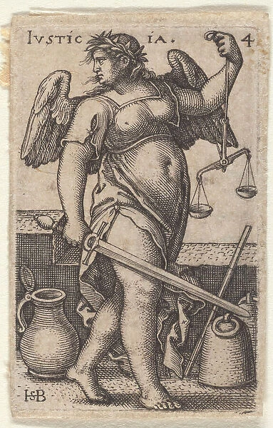Justice. From the episode 'The Knowledge of God and the Seven Cardinal Virtues', c.1539 . Creator: Beham, Hans Sebald (1500-1550). Justice. From the episode 'The Knowledge of God and the Seven Cardinal Virtues', c.1539