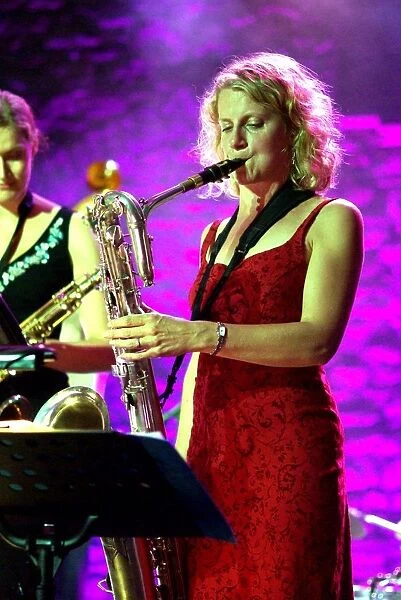 Karen Sharp, British tenor saxophonist, Brecon, 2009. Artist: Brian O Connor