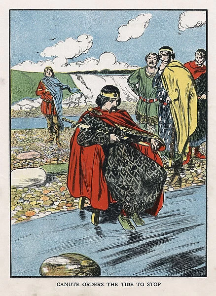 King Canute trying to turn back the tide, early 11th century (early 20th century)
