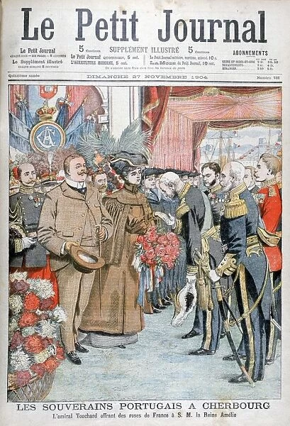 King and Queen of Portugal, presented with flowers by Admiral Touchard, 1904