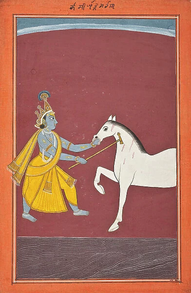 Krishna Destroys the Horse Demon Keshi (recto), Folio from a Bhagavata Purana... c1750 or later. Creator: Unknown