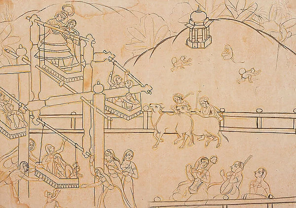 Krishna and the Gopis Ride a Ferris Wheel at a Village Festival, c1825. Creator: Unknown