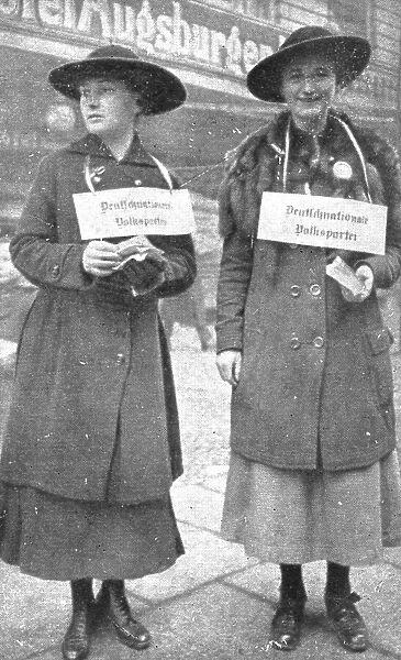 La Nouvelle Europe; les elections Allemandes; deux jeunes distributrices de bulletins... 1919. Creator: Unknown